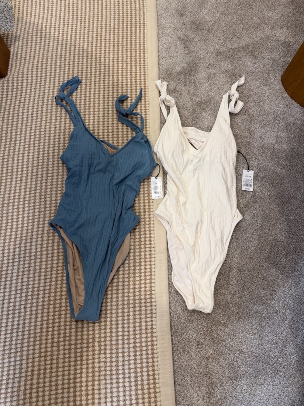 Brand New Shade & Shore One-Piece Swimsuits with Tie Straps - Blue and Cream